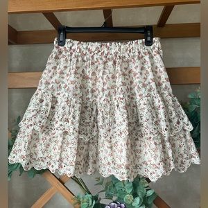 Jennifer&Grace Skirt Womens Floral Print Tiered Cotton Lace Eyelet Boho Sz M